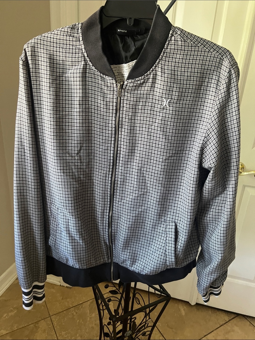 Hurley Gray Check Bomber Jacket with Black Trim